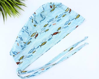 Gorro quirúrgico Fish para hombre. Gorro quirúrgico con cierre ajustable de Paradise Caps.