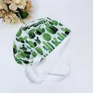 Cactus Euro scrub cap with ties for Women by Paradise Caps. European Surgical cap with Satin Lined Option.