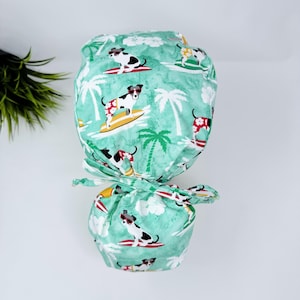 Dog Ponytail scrub cap by ParadiseCaps. Sea Surgical cap for women with satin lined option. Funny scrub hats for women.