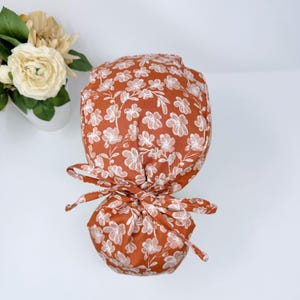 Floral ponytail scrub cap with satin lined option by ParadiseCaps, Summer scrub cap with ponytail holder for women.