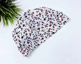 4th of July Euro Scrub Cap for Women, Surgical cap Satin Lined Option.