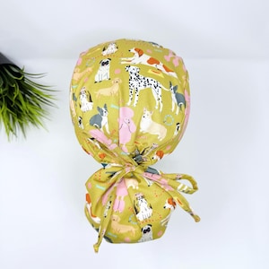 Dog Ponytail scrub cap by Paradise Caps. Funny Surgical cap for women with satin lined option.