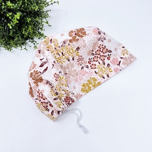 Floral Euro Scrub Cap for Women. European satin lined surgical hat by Paradise Caps. Earth Tone Floral - print.