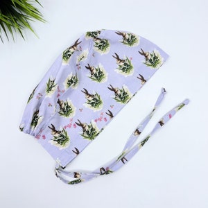 Easter Men&#39;s Scrub Cap. Bunny skull tie-back style surgical scrub cap by Paradise Caps.