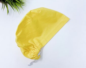 Euro Scrub Cap for Women, Solid yellow surgical cap with Satin Lined Option