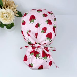 Strawberry Ponytail Scrub Cap by ParadiseCaps. Satin Lined option Surgical cap with ponytail, Scrub caps for women.