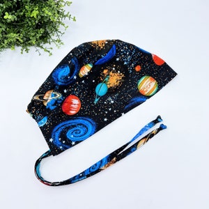 Space Surgical cap for men. Planet tie back scrub hat by Paradise Caps.