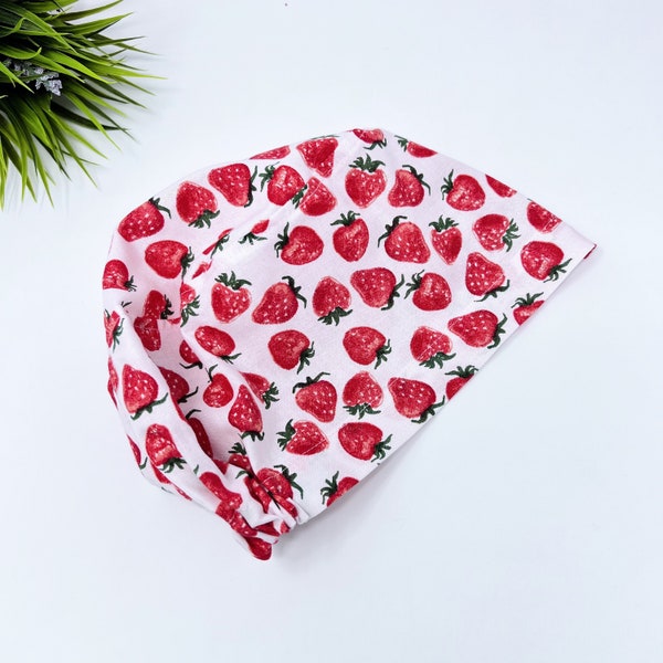 Strawberries Euro Scrub Cap for Women, Surgical cap Satin Lined Option