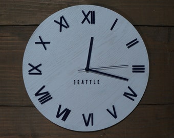14” Simple Decorative Seattle Wood Clock Made from Red Oak