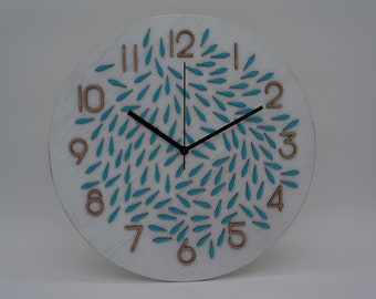 14" Diamond Pattern Teal and White Decorative Wood Clock Made from Red Oak