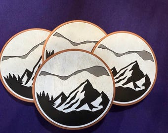 Mountain Themed Wood Inlay Coasters (set of 4)