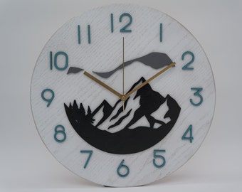 14” Decorative Mountain Wood Clock Made from Red Oak