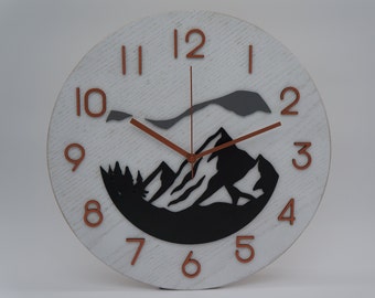 14” Mountain Decorative Wood Clock Made from Red Oak