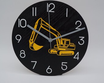 10" Excavator Themed Red Oak Clock