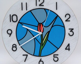 14” Tulip Decorative Wood Clock Made from Red Oak