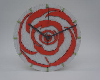 10" Rose Floral Themed Wood Clock Silent Moving