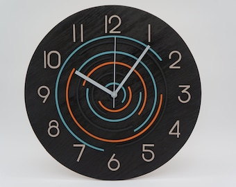 14” Simple Decorative Wood Clock Made from Red Oak - Teal, Orange, Tan