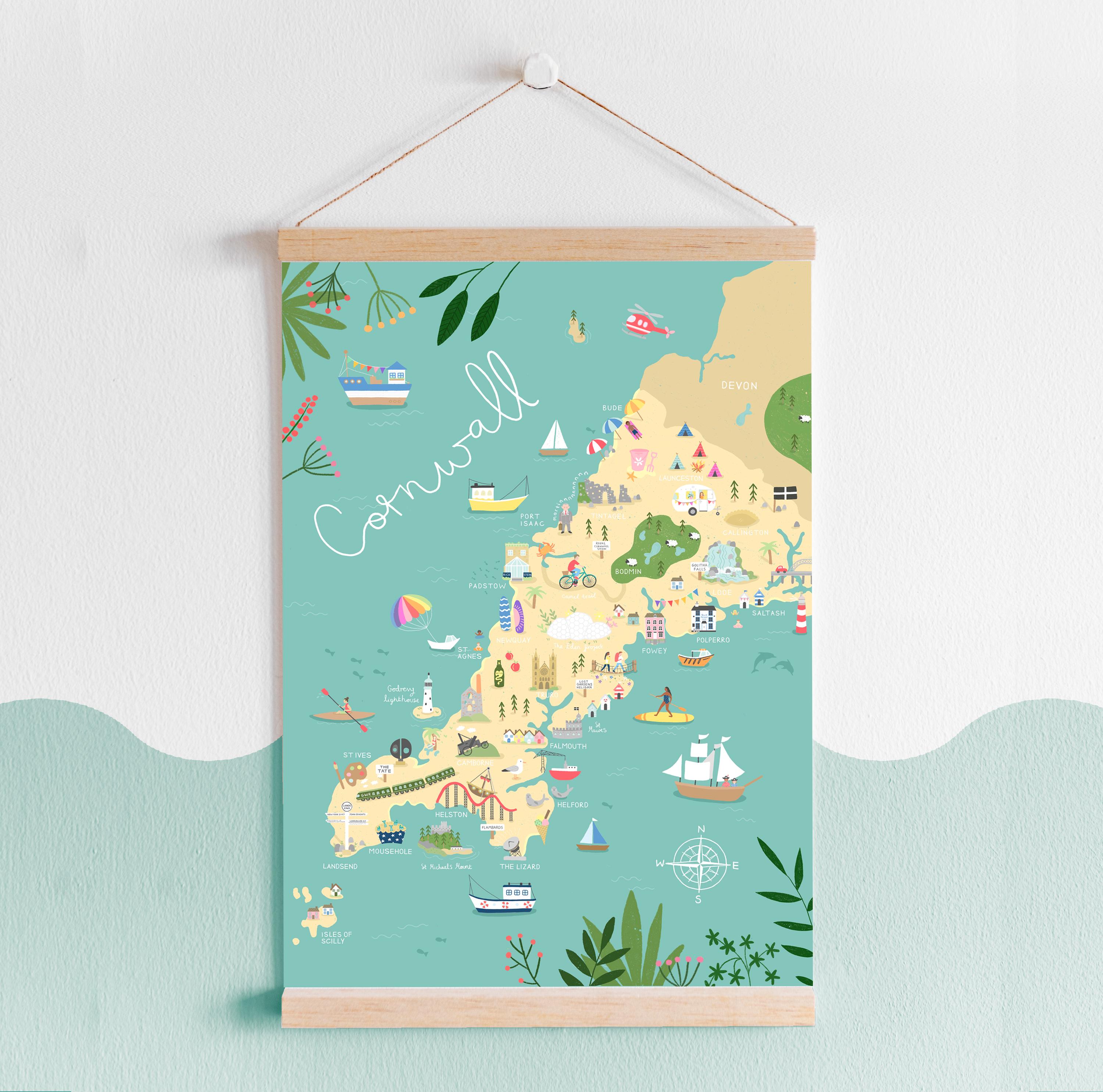 Illustrated Map of Cornwall, A4 / A5 Art Print, Landmarks in Cornwall ...