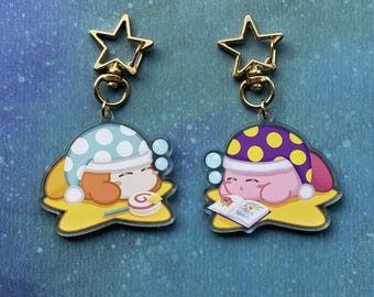 Sleepy Kirby and Waddle Dee Keychains 2" Double-Sided Clear Acrylic Charms | Kawaii Gamer Gift