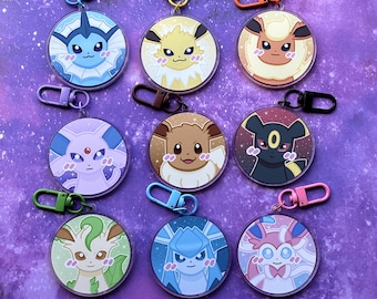 Eeveelutions Keychains 2" Double-Sided Clear Acrylic Charms | Kawaii Gamer Gift