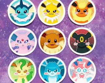 2" Eevee and Eeveelution Stickers, Waterproof Vinyl Decals, Laptop Stickers, Anime Art