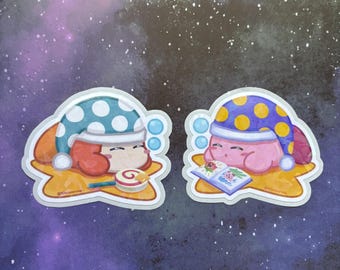 Sleepy Kirby and Waddle Dee 3" Glossy Holographic Vinyl Sticker | Gamer Gift