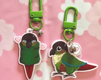 Matcha the Green Cheek Conure Charm  Keychain | Bird Lovers