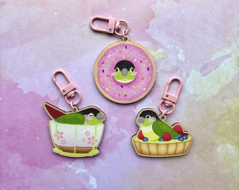 Matcha Green Cheek Conure 2" Wood Charms | Bird Lovers Gift