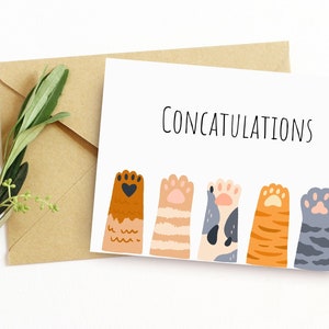 Afdrukbare concatulaties wenskaart/digitale download Gefeliciteerd cadeau voor kattenliefhebbers/katachtige thema print thuis huidige kaart