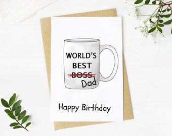 Birthday Card for Dad. World's Best Boss/Dad Mug. Funny Printable Card for Dad. TV Show Comedy Inspired Bday Card for Father. 4x6 Download