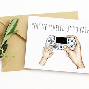 Je bent opgeklommen tot vader / grappige kaart zwangerschapsaankondiging / afdrukbare videogame-themakaart voor hem / nieuwe vader wenskaart cadeau-idee