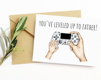 You've Leveled Up to Father/ Funny Pregnancy Announcement Card/ Printable Video Game Themed Card for Him/ New Dad Greeting Card Gift Idea