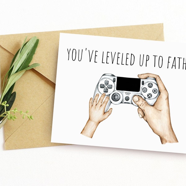 You've Leveled Up to Father/ Funny Pregnancy Announcement Card/ Printable Video Game Themed Card for Him/ New Dad Greeting Card Gift Idea