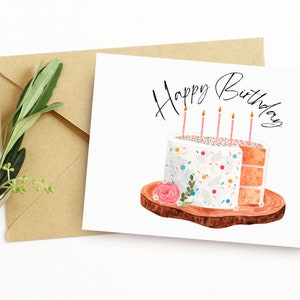Linda tarjeta de feliz cumpleaños de acuarela imprimible / tarjeta de felicitación de cumpleaños simple y elegante para esposa, madre, novia / elegante regalo digital DIY