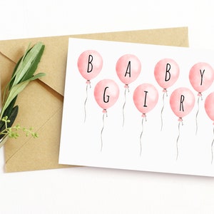 Carte de vœux imprimable Baby Girl Baby Shower / Belle et élégante aquarelle Nouveau cadeau de bébé / Téléchargement numérique Carte maison / Cadeau DIY