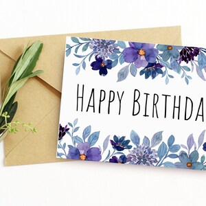 Cartão de feliz aniversário floral para impressão para ela/cartão de felicitações digital instantâneo para esposa, mãe, irmã, amiga/4 x 6 polegadas PDF JPEG