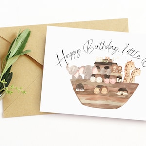 Carte de vœux de premier anniversaire imprimable mignonne / Carte de joyeux anniversaire sur le thème de l’arche de Noé téléchargeable pour les tout-petits / Carte B-Day pour enfants neutres en matière de genre