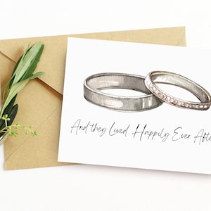 Tarjeta de felicitación de boda imprimible/ Y vivieron felices para siempre/ Tarjeta de acuarela de compromiso romántico para pareja casada/ Descarga instantánea