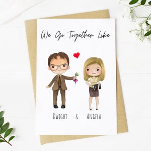 Nous allons ensemble comme Dwight et Angela. Carte d'anniversaire inspirée par le couple de comédie télévisée. Carte de voeux imprimable. Saint-Valentin pour mari ou femme