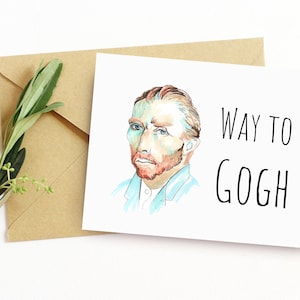 Grappige afdrukbare Van Gogh Card/Instant Download Gefeliciteerd wenskaart/Zelfgemaakte goed gedaan cadeau/artistieke aquarel goede baan aanwezig