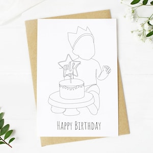 Cartão de primeiro aniversário imprimível/cartão de aniversário de arte de linha neutra de gênero para meninos e meninas/cartão de download digital de 1 ano de idade