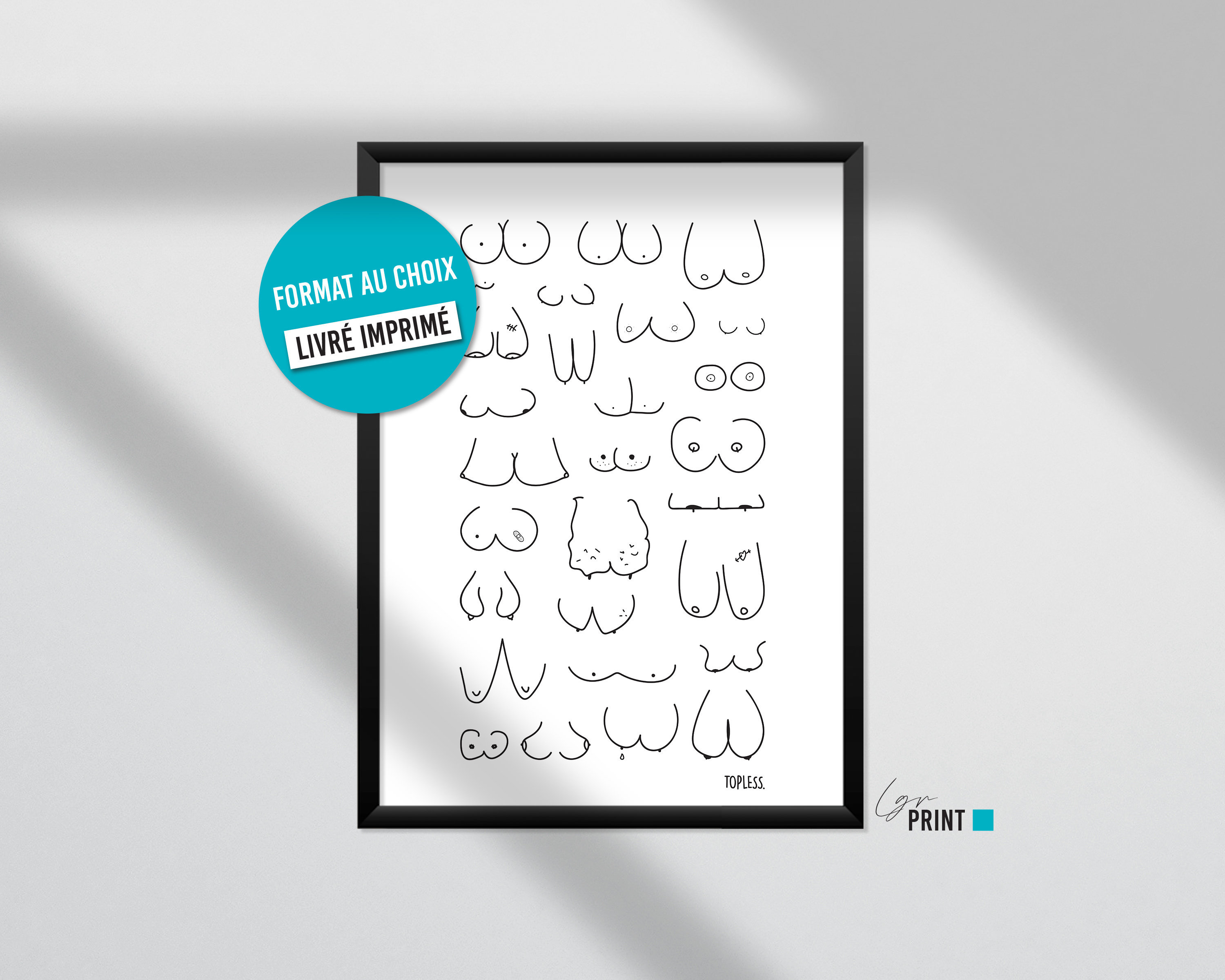 Affiche Seins Humour/Une Carte Originale et Drôle Pour Vous ou en Cadeau