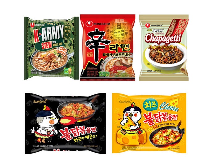 Authentic Asian Ramen Noodle Variety Pack Gift Assorted Flavors Spicy Seafood  Vegetarian  Mix Samyang Nissin Nongshim JJA Jang Black Bean