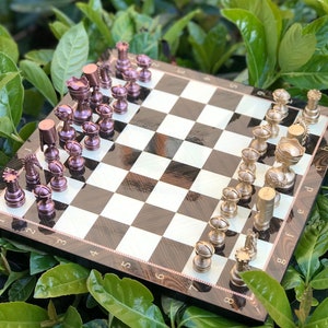 Skull Chess Set w\ 3D Chess Pieces - Death&#39;s-Head Figures - Handmade Chess Set - Unique Chess Set - Travel Chess- Bronze Chess Gift
