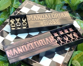 Star Wars Mandalorian Chess Set w\ 3D Chess Pieces - Star Wars Figures - Handmade Chess Set - Cartoon Chess Set - Travel Chess- Unique Chess