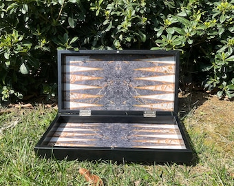 Handmade Wooden Backgammon Set: Marble Pattern, Chess & Checkers