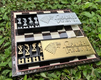 Handmade Game of Thrones Chess Set: 3D GOT Figures, Wooden Board