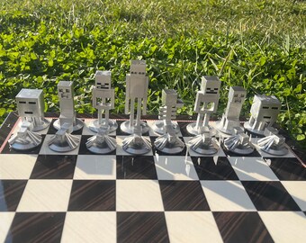 Handmade Minecraft Chess Set – 3D Printed Pieces, Wooden Board - Etsy