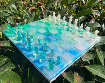Customizable Resin Chess Set: Colorful Handmade Epoxy Board
