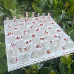 Floral Resin Chess Set: Handmade Epoxy Chessboard with Dried Flowers
